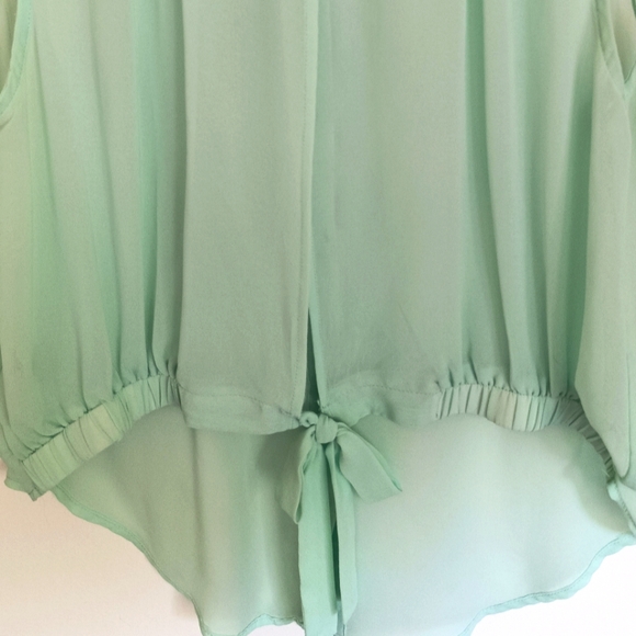 Iris Los Angeles Light Teal Sheer Button-up Top with Lace - Picture 4 of 4
